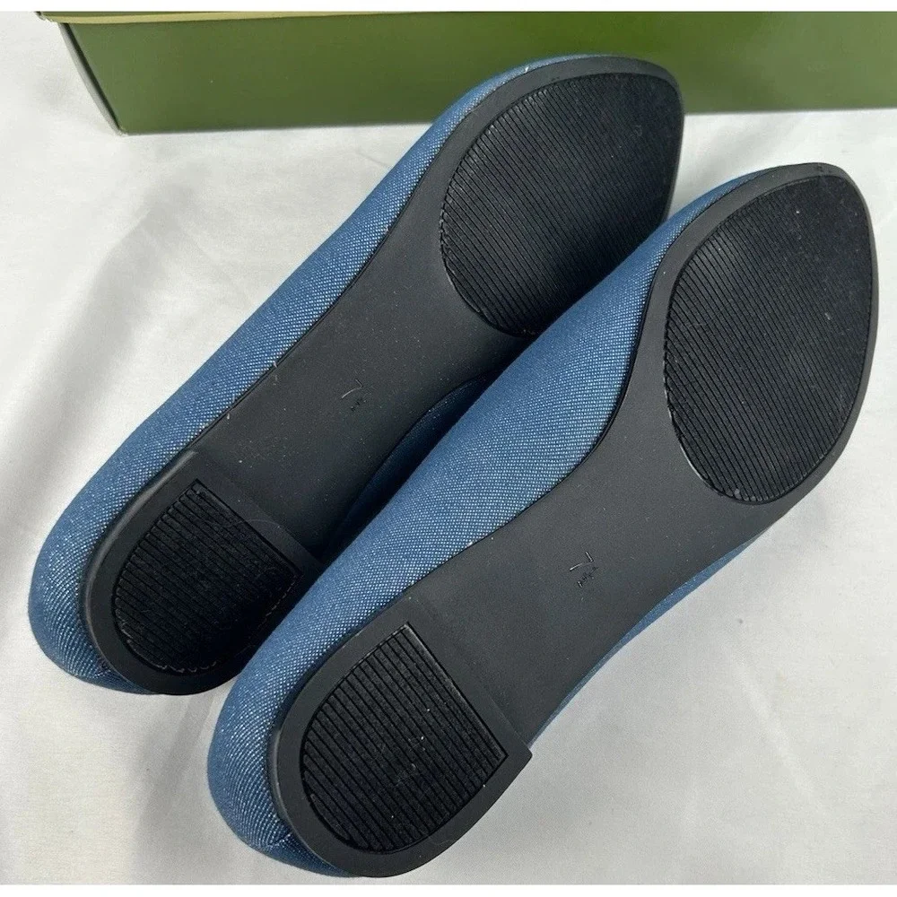 New Coach And Four Blue Chambray Glitter Denim Ballet Flats Sz 7.5 Melitta